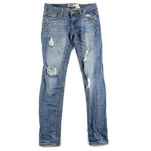 Zanadi Womens Skinny Jeans Embellished Light Distressed Denim Low Rise Size 7